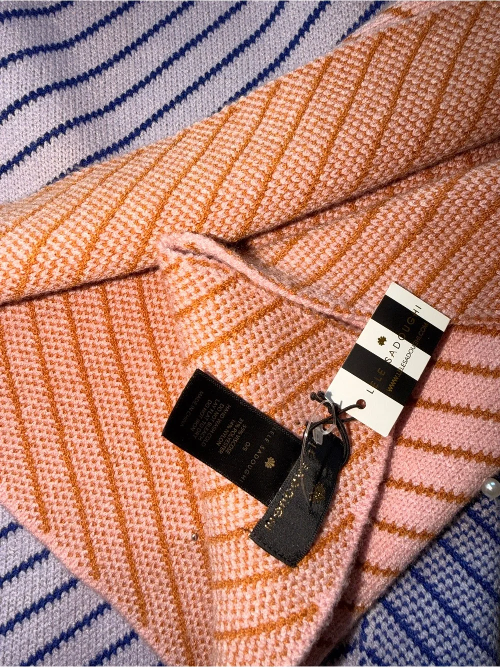 NWT Lele  Oversized Two-Tone Pearl Saturday Stripe Ribbed Scarf 97.5